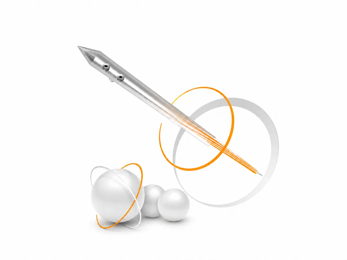 Industrial replacement injector needle on a clean white background