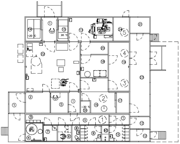Finmodules M2.5 five-module meat processing plant layout